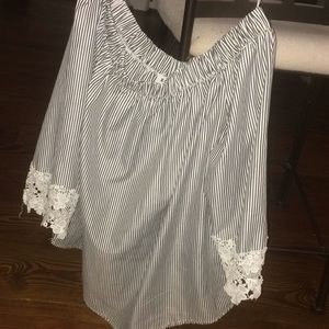 Blue and white off shoulder top